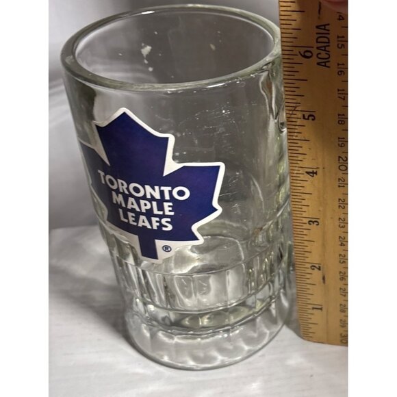 Beer Mug Toronto Maple Leafs Decal Clear Glass With Handle 6" Tall HEAVY - Picture 10 of 11